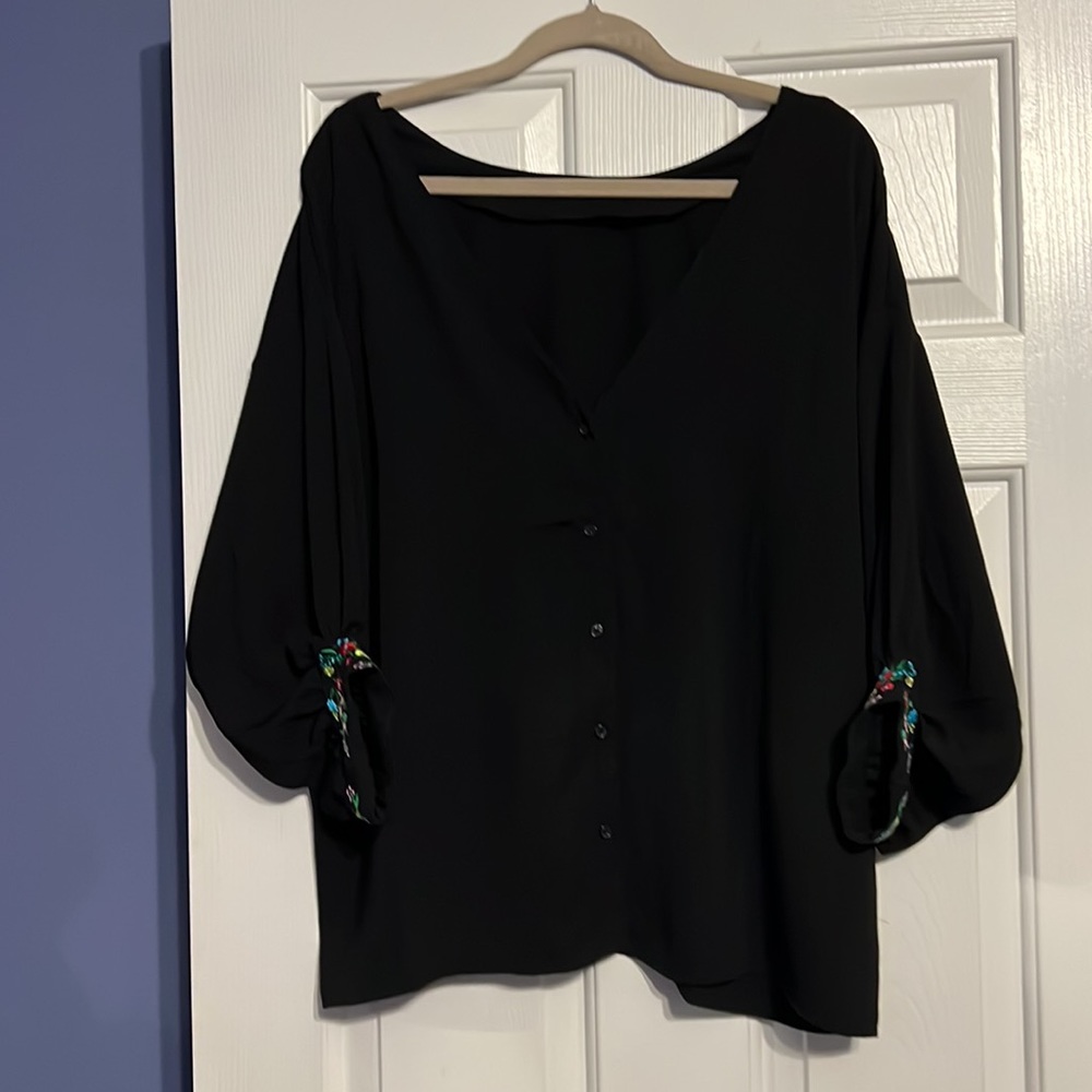 NWT Elaine Turner Paula Blouse in Black - XL